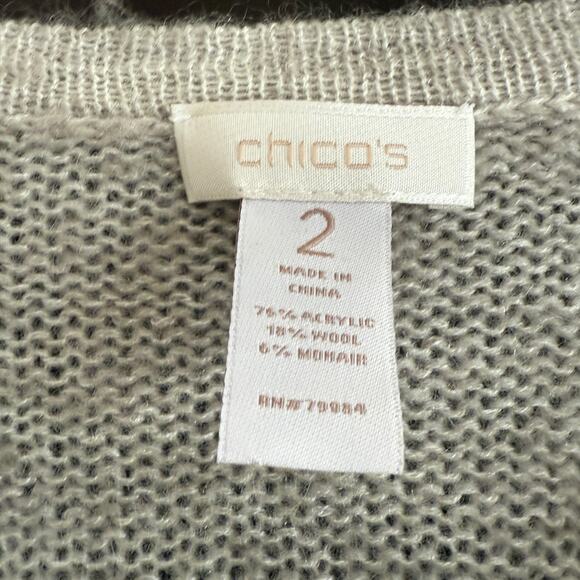 CHICO'S Gray Sequined Shae Open Front Cardigan Wool Mohair Blend Size 2 / Large - Picture 4 of 8